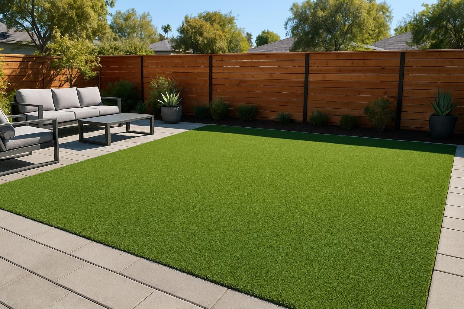 Artificial turf in a contemporary Santa Cruz California backyard patio