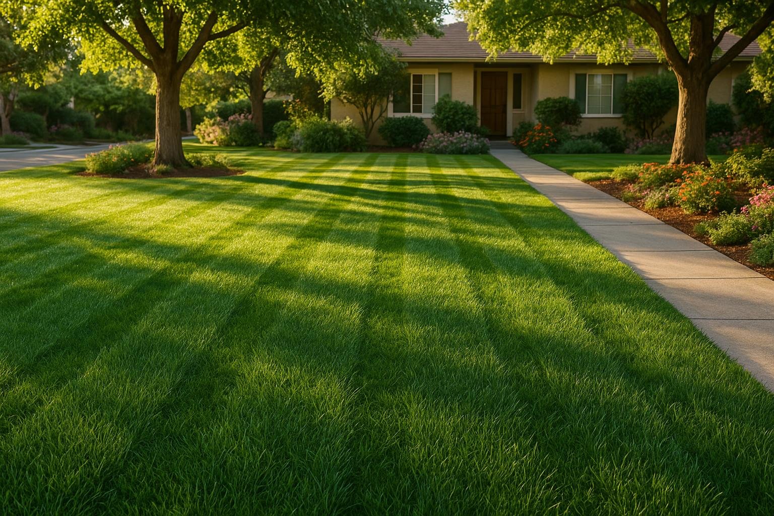 Lush green sod lawn in a Santa Cruz California front yard